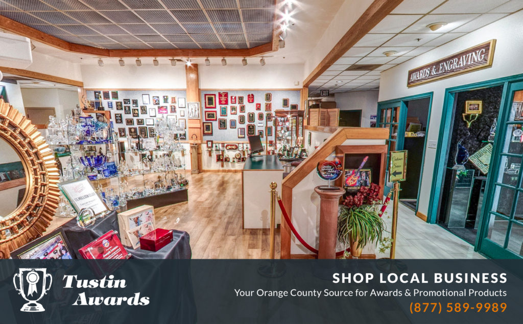 Spacious showroom displaying custom awards and promotional products